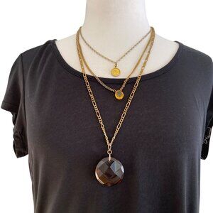 Layered Gold-Tone Chain Necklace Stelle Love message Unique Medallions & Large F